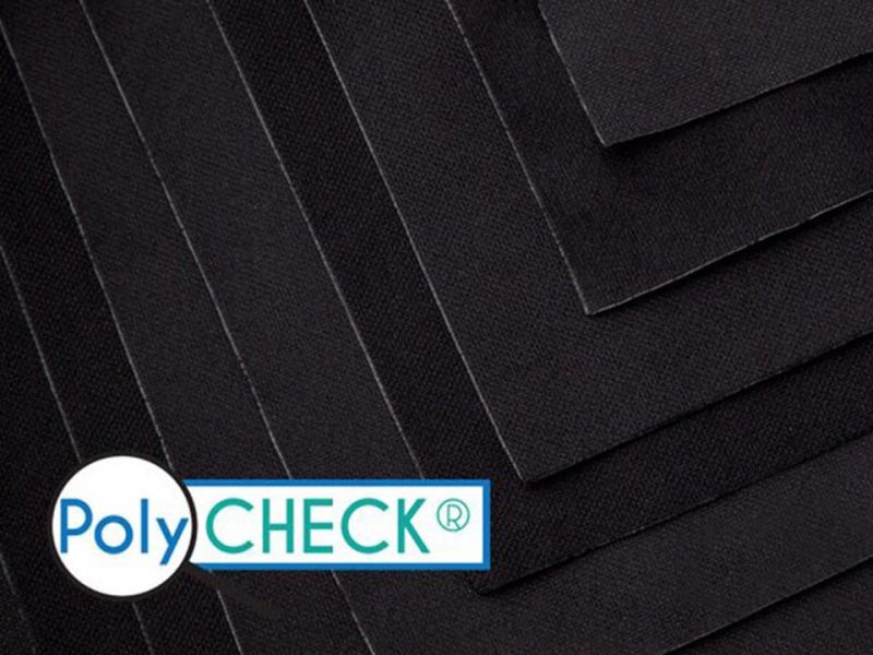 Image a several PolyCHECK wipers for SEM Examination and the logo of PolyCheck from Foamtec.